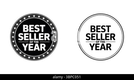 Deux badges BEST-seller de l'année en noir et blanc avec différents motifs de bordure sur fond blanc Illustration de Vecteur