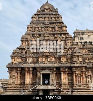 Temple Airavateshwar, Darasuram, Tamil Nadu - un site du patrimoine mondial de l'UNESCO connu pour l'architecture de la dynastie Chola et les sculptures complexes en pierre. Banque D'Images