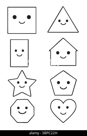 Formes géométriques mignonnes avec des visages souriants Illustration de Vecteur