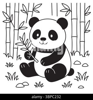 Mignon Panda assis dans la forêt de bambou Illustration de Vecteur