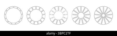 Cercle division sur 13 parties égales. Diagrammes de roue divisés avec treize segments. Ensemble d'infographie simple. Encadrement vide. Graphique de section cercles Illustration de Vecteur