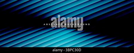 Bannière large côtelée moderne abstraite noire et bleue. Fond d'illustration vectorielle avec dégradé lumineux Illustration de Vecteur