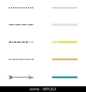 Flèches et lignes pointillées. Bordures décoratives en pointillés. Cadres cercles et carrés. Variations de bordure vectorielle. Illustration de Vecteur