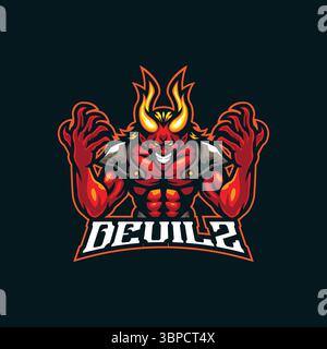 Vecteur de conception de logo de mascotte de diable avec un style de concept d'illustration moderne pour l'impression de badge, d'emblème et de t-shirt. Illustration du diable pour l'équipe sportive. Illustration de Vecteur