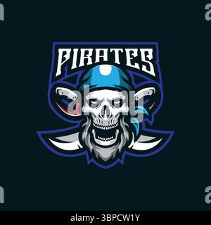 vecteur de conception de logo de mascotte pirates avec style de concept d'illustration moderne pour l'impression de badge, d'emblème et de t-shirt. illustration de pirates de crâne pour le sport. Illustration de Vecteur