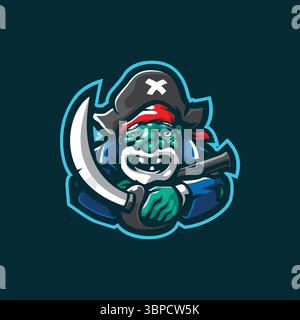 vecteur de conception de logo de mascotte de pirates zombie avec style de concept pour l'impression de badge, d'emblème et de t-shirt. Illustration de Vecteur