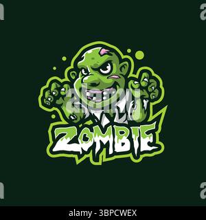Vecteur de conception de logo de mascotte zombie avec un style de concept d'illustration moderne pour l'impression de badge, d'emblème et de t-shirt. Illustration zombie en colère. Illustration de Vecteur