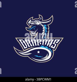 Vecteur de conception de logo de mascotte Dragon avec un style de concept d'illustration moderne pour l'impression de badge, d'emblème et de t-shirt. Illustration de dragon en colère pour le sport an Illustration de Vecteur