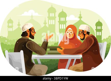 Les musulmans apprennent la religion des érudits - éducation islamique, connaissance et illustration d'orientation Illustration de Vecteur