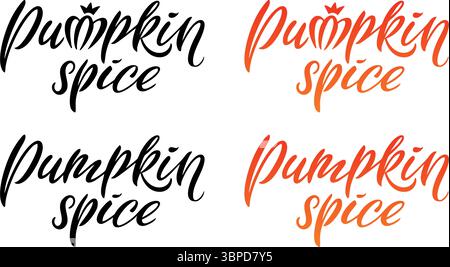 Ensemble de texte festif, la phrase Happy Pumpkin Spice, lettrage à la main, parfait pour les promotions sur le thème de l'automne, les cartes de vœux et le marketing saisonnier Illustration de Vecteur