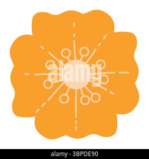 Tête de fleur orange mignonne avec de petites décorations dessinées à la main isolées sur fond blanc. Icône florale stylisée dans un style doodle enfantin parfait pour Illustration de Vecteur