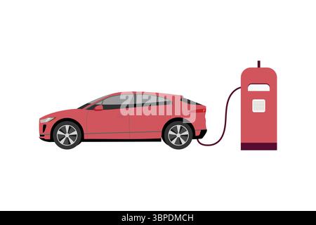 Parking de recharge de voiture intelligente électrique à la station de recharge avec un câble enfichable. illustration vectorielle Illustration de Vecteur