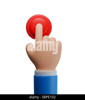 Appuyez sur un bouton rouge rendu 3D minimaliste dans un rendu doux et lisse Banque D'Images