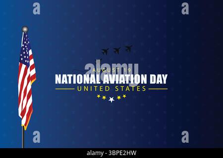 Affiche de la Journée nationale de l'aviation avec drapeau et étoiles Illustration de Vecteur