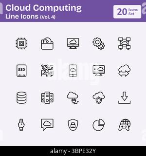 Icônes de ligne Cloud Computing (Vol.4) Illustration de Vecteur