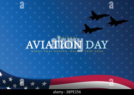 Bannière de la Journée nationale de l'aviation avec Fighter jets et drapeau Illustration de Vecteur