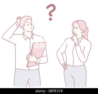 Deux professionnels sont engagés dans une discussion, mettant en évidence à la fois la confusion et la profonde contemplation sur le sujet Illustration de Vecteur