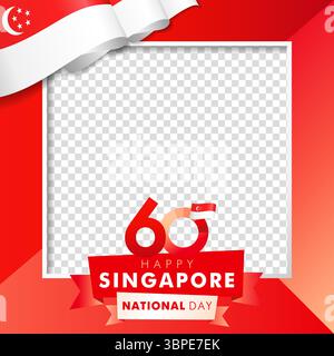 Bonne fête nationale de Singapour, anniversaire de 60 ans, décoration de cadre pour les médias sociaux. Illustration vectorielle Illustration de Vecteur