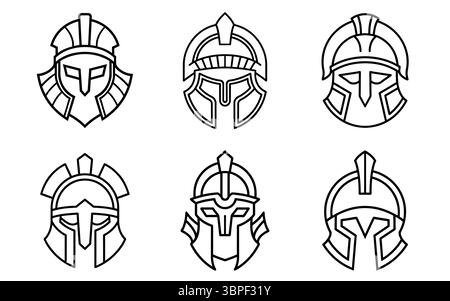 Icônes Spartan Helmet Line Art : conceptions géométriques, minimalistes et puissantes pour Branding Illustration de Vecteur