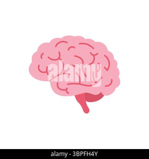 Un cerveau de dessin animé rose, parfait pour les conceptions liées à la pensée, aux idées, à l'éducation ou à la santé mentale. Illustration de Vecteur