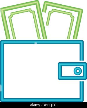 Porte-monnaie néon avec de l'argent à l'intérieur et icône de devise Illustration de Vecteur