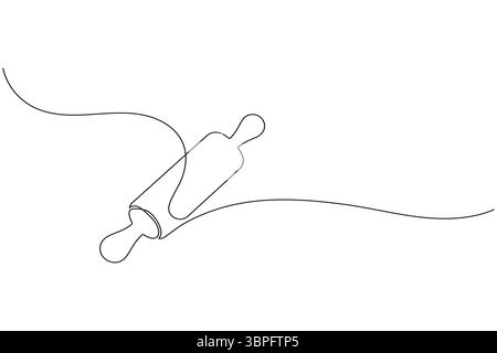 Un dessin de ligne de rouleau à pâtisserie de cuisine pour outil de boulangerie minimaliste vecteur de contour isolé Illustration de Vecteur