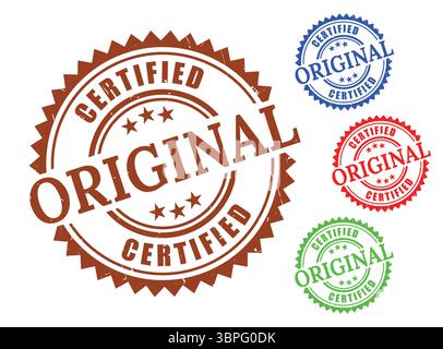 A badges avec authenticité vérifiée, ensemble vectoriel de produit original certifié Illustration de Vecteur