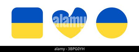 Drapeau de l'Ukraine. Symbole national ukrainien. Carré, coeur, forme ronde. Illustration vectorielle bleue et jaune. Illustration de Vecteur