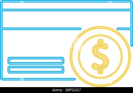 Icône de carte de crédit au néon avec financement d'argent de monnaie de pièce Illustration de Vecteur