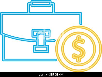 Mallette néon avec icône de pièce de monnaie ligne d'épargne de financement d'entreprise Illustration de Vecteur