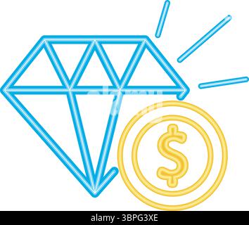 Losange fluo avec icône de pièce de monnaie graphique Wealth Cash Savings Illustration de Vecteur