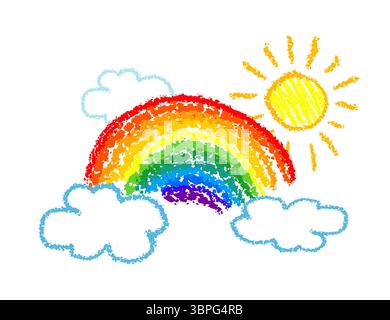Dessin d'enfants arc-en-ciel et soleil. dessiné à la main. Pas ai, illustration vectorielle Illustration de Vecteur