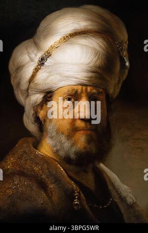 Peinture de Rembrandt ; Rembrandt 'Man in Oriental Dress' 1635 ; Rembrandt van Rijn, peintre néerlandais de l'âge d'or du XVIIe siècle. Huile sur panneau. Banque D'Images