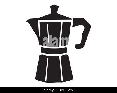 Silhouette noire de cafetière moka pot, isolée sur fond blanc, illustration graphique. concept de café, expresso, appareil de cuisine, infusion Illustration de Vecteur