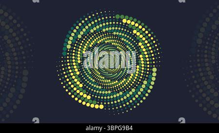 Motif de points demi-teintes radial formant effet tunnel en spirale représentant un arrière-plan numérique abstrait de la dynamique d'illusion de transformation de foyer d'énergie de mouvement Illustration de Vecteur