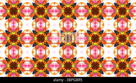 fleur citron rose orange rose et sombre mole dessin animé kaléidoscope fond de motif de texture de réflexion Banque D'Images