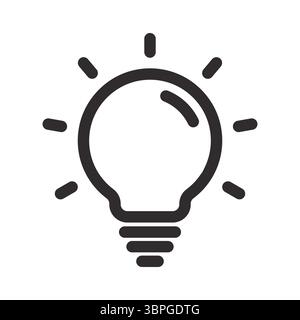 Icône d'ampoule symbolisant les idées, la créativité, l'innovation, l'énergie, l'inspiration, et pensée lumineuse dans un style de ligne noire simple sur fond blanc Illustration de Vecteur