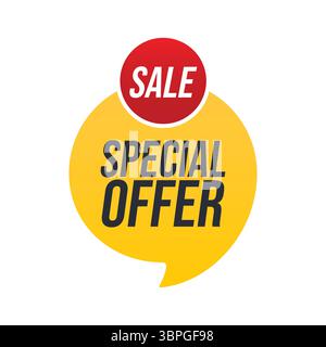 Icône d'offre spéciale et de badge de vente en pourcentage avec texte en gras dans une bulle de discours et un cercle, représentant la remise, la promotion, le marketing et la vente au détail Illustration de Vecteur