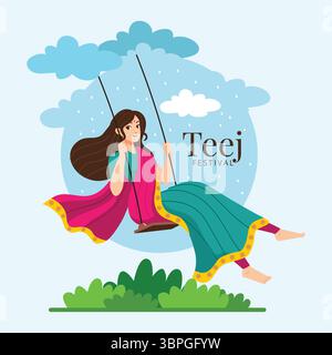 illustration-festival-teej-dessinée à la main Illustration de Vecteur