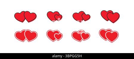 Icônes de coeur représentant l'amour, la romance, la relation, l'affection et la connexion émotionnelle avec des formes qui se chevauchent dans des variations en noir et blanc Illustration de Vecteur