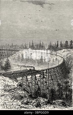 Viaduc de Secrettown sur le Central Pacific Railroad, Californie, États-Unis d'Amérique. Dessin de Jules Ferat (1829-1906) voyage de Washington à San Francisco, 1868 de Lambert Marius Laurent Louis Simonin (1830-1886) le Tour du monde 1874 Banque D'Images