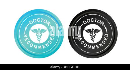 Étiquettes recommandées par le médecin – badges d'approbation circulaires bleus et noirs Illustration de Vecteur