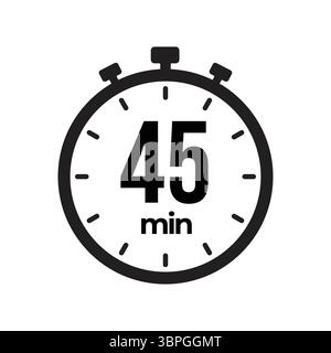 Chronomètre affichant 45 minutes avec indicateur de temps en noir et blanc Illustration de Vecteur