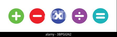 Symboles d'opération mathématique plus, moins, multiplication, et icônes de division dans une conception simple, représentant une opération arithmétique de base Illustration de Vecteur