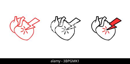 Trio d'icônes de coeur avec symbole de foudre indiquant un choc ou une émotion intense Illustration de Vecteur