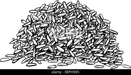 Une poignée de riz ou d'avoine, de blé ou de seigle. Graphiques en noir et blanc, illustration vectorielle. Élément de conception pour menus, recettes et livres de cuisine. Pour les bannières Illustration de Vecteur