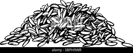 Une poignée de riz ou d'avoine, de blé ou de seigle. Graphiques en noir et blanc, illustration vectorielle. Élément de conception pour menus, recettes et livres de cuisine. Pour les bannières Illustration de Vecteur