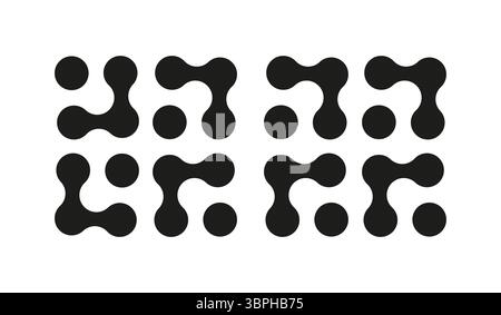 Icônes Metaball. Symboles de points connectés. Motifs cercles abstraits. Eléments de conception, modèle. Logotype. Illustration graphique isolée sur un blanc Illustration de Vecteur