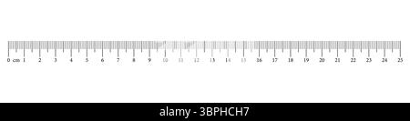 Tableau de mesure avec 25 centimètres. Échelle de la règle avec des nombres. Mesure de longueur mathématique, distance, hauteur, outil de couture. Illustration vectorielle graphique. Illustration de Vecteur