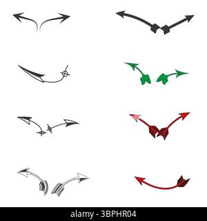 Combinaisons de flèches définies. Fractionner les flèches courbes. Collection Direction stylisée. Icônes de mouvement créatif. Illustration de Vecteur